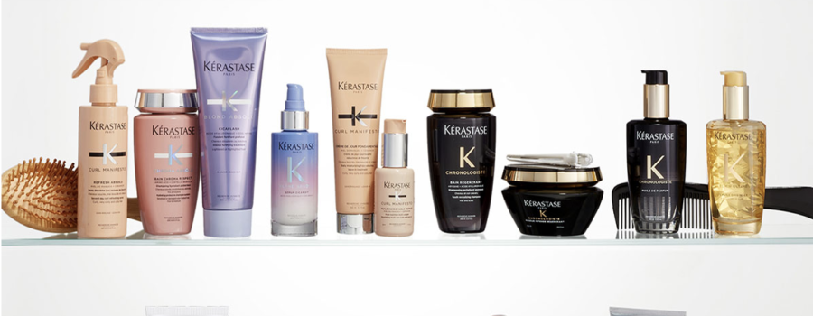 Kerastase shampoo, conditioner, serum, treatments and masks on on shelves